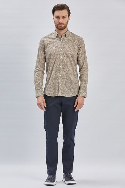 İmza Сорочка з принтом гірчиці, slim fit, бавовна - довгі рукави, комір з ком...