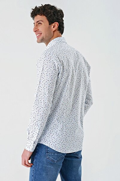 İmza Біла сорочка з довгими рукавами, коміром з накладками, без кишень, з бавовняної тканини, класичного крою, вузького крою 1004240216