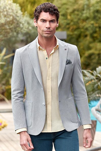 İmza Κίτρινο βαμβακερό Lycra Slim Fit πουκάμισο - Μακρυμάνικο, γιακά, Piping - 1004240232