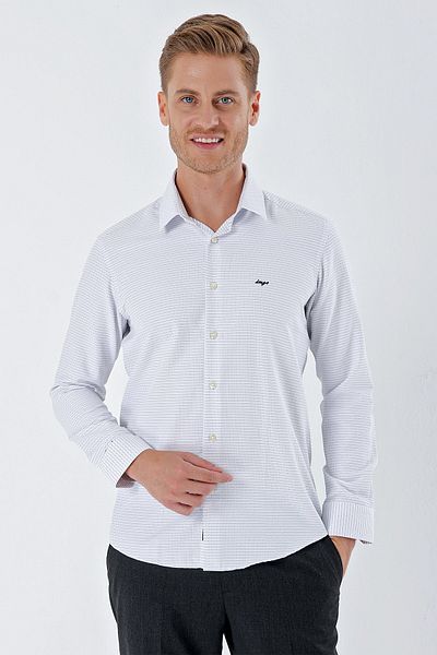 İmza Cămașă albă, cu mânecă lungă, cu model Dobby, guler dur, bumbac, fără buzunar, slim fit1004230203