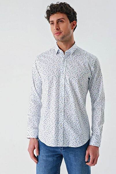 İmza Біла сорочка з довгими рукавами, коміром з накладками, без кишень, з бавовняної тканини, класичного крою, вузького крою 1004240216