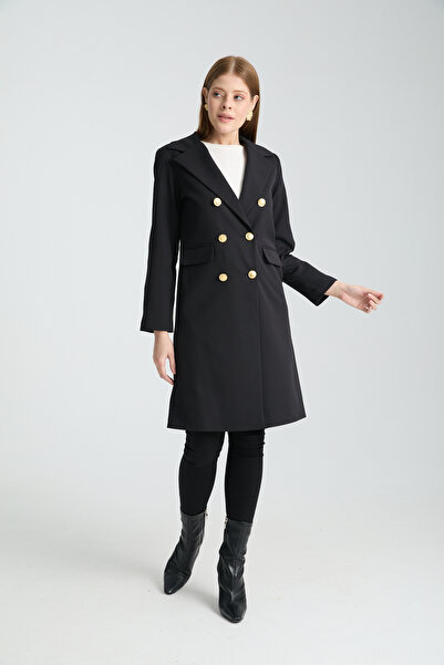 Soydan Güner Uzun Diz Boyu Kruvaze Ceket Siyah 1028