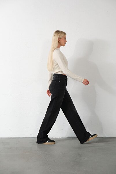 Maule Γυναικείο τζιν παντελόνι με ελαστικό ύφασμα τζιν - φαρδύ πόδι καπνιστό Palazzo @cesena