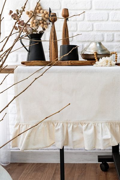 abidehanım Runner Lenjerie Naturală Volanată Vintage 40x110 Cm