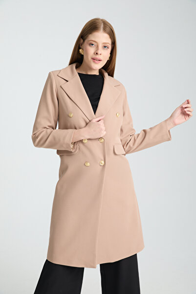Soydan Güner Uzun Diz Boyu Kruvaze Ceket K.Bej 1028