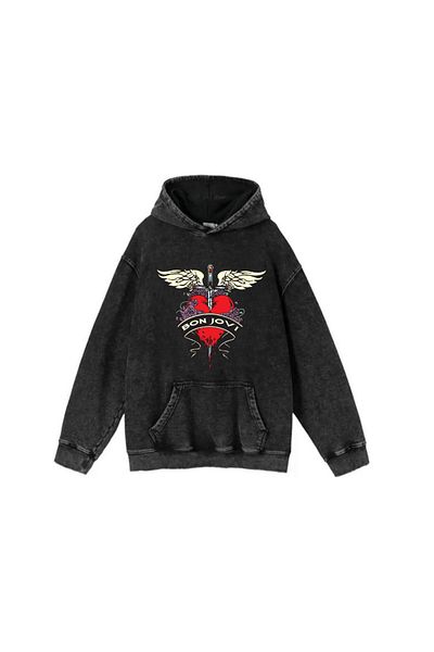 Touz Moda Φούτερ με κουκούλα με κουκούλα Bon Jovi σειράς Washed Fabric Rock