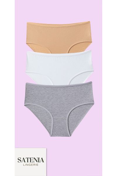 SATENIA LINGERIE Γυναικεία καθημερινά βαμβακερά εσώρουχα Bato ψηλόμεση 3 πακέτο (ΜΕΓΕΘΗ XL-2XL-3XL)