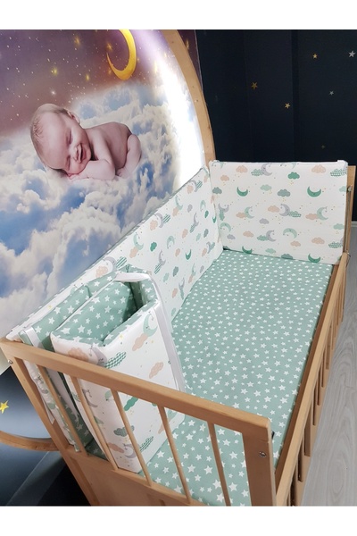 Baby Clime حماية حافة سرير الأطفال مقاس 60x120 4 قطع - نمط نجمة القمر الأخضر ...