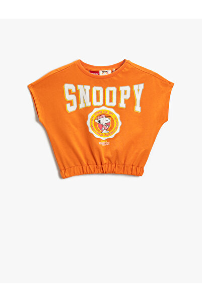 Koton Μπλουζάκι Snoopy Printed Crop με άδεια χρήσης βαμβακερό με ελαστική μέση