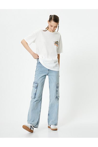 Koton T-shirt damski z długim rękawem Ecru 4sal10206ık
