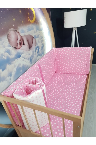 Baby Clime 4 قطع حماية جانبية لسرير الأطفال مقاس 60 × 120 - نمط نجمة وردية (ب...