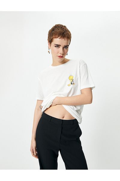 Koton Tweety And Sylvester T-Shirt Licencovaný zadní potisk Crew Neck Neck Cotton