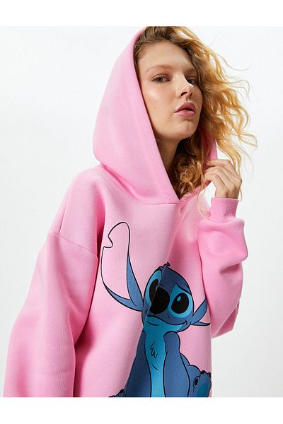 Koton Hanorac cu glugă Stitch, cu mânecă lungă, cu licență, potrivire confortabilă