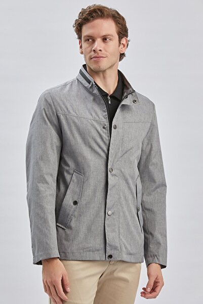 İmza Comfort Fit Gray Casual Coat - Stand Collar, Half Lining -1007240150