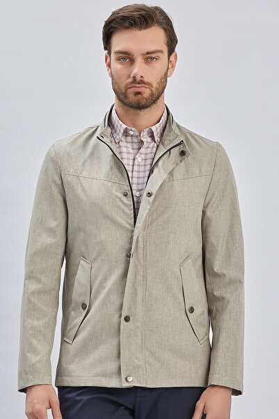 İmza Σκούρο μπεζ Comfort Fit Casual παλτό - όρθιος γιακάς, μισή επένδυση, χαλαρή εφαρμογή 1007240150