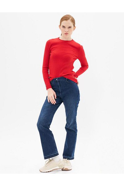 Kayra Marine Straight High Waist Denim Trousers Navy
