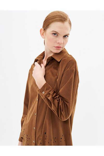 Kayra Βελούδινο τουνίκ Camel Laser Cut
