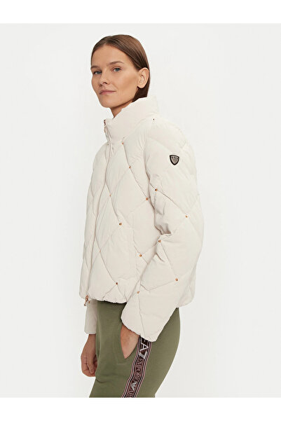 EA7 Kadın Taş Detaylı Dik Yaka Yalıtımlı Yüzeyli Bej Ceket 6DTB14 TNDMZ-1120