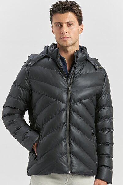 İmza Koyu Lacivert Dolumlu Çıkarılabilir Kapüşonlu Astarlı Slim Fit Dar Kesim Casual Mont 1007245151