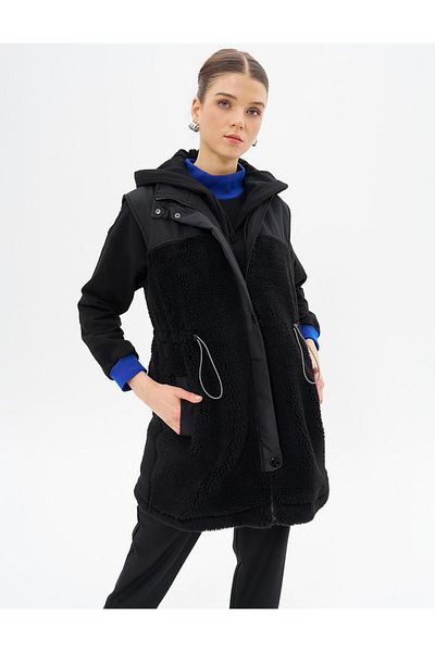 Kayra Black Plush Vest - Waist Gathered