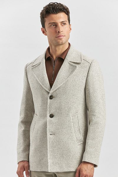 İmza Μπεζ Slim Fit Cashmere Coat - Καρδιά γιακά, με μοτίβο φόδρα, λεπτή εφαρμογή 1007245150