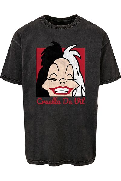 ABSOLUTE CULT 101 Dalmations - Cruella De Vil Kopf Säure gewaschen Oversize Tee