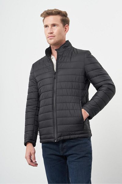 İmza Черно ватирано яке Slim Fit с яка тип „съдия“ - Обикновено, без цепки, с пълна подплата 1007245155