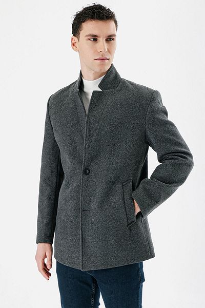 İmza Σκούρο ανθρακί γιακά με επένδυση Slim Fit Slim Fit Casual παλτό 1007235170