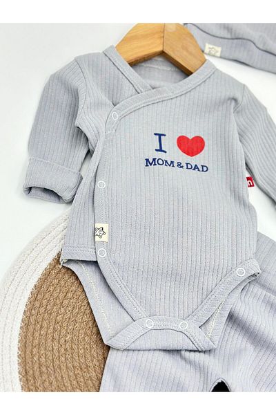 voyyo kids baby 3 Piece Hat Set with Cord for Baby Boy 0-3-6-9-12 Months - Mom&Dad Printed