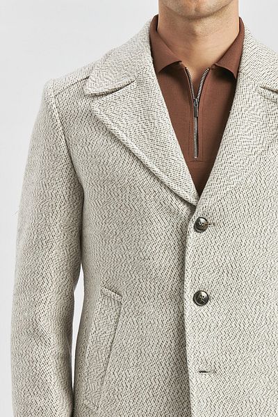 İmza Μπεζ Slim Fit Cashmere Coat - Καρδιά γιακά, με μοτίβο φόδρα, λεπτή εφαρμογή 1007245150