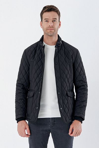 İmza Μαύρο καπιτονέ γιακά με επένδυση Slim Fit Slim Fit Casual παλτό 1007235165