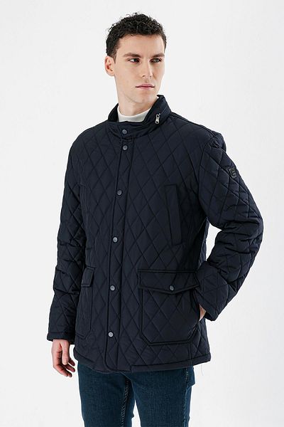 İmza Dark Navy Blue Quilted Stand Collar Lined Large Size Comfort Fit Relaxed Fit Casual Coat1007235265