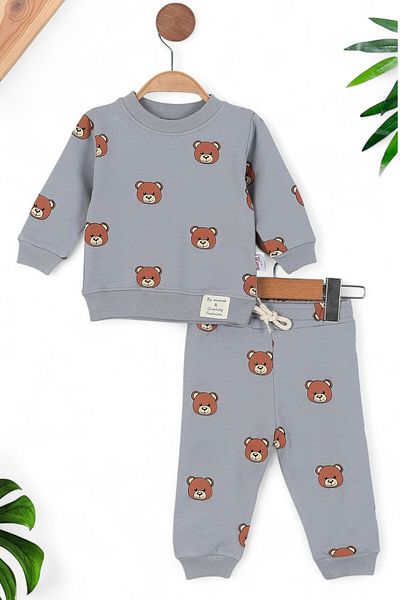 voyyo kids baby Baby Boy and Girl Seasonal Crew Neck Baby Set with Teddy Bear - 6-9-12-18-24 Months