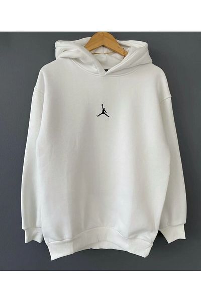 ALCİNOUS Φούτερ με κουκούλα WHITE OVERSIZE 100% βαμβάκι