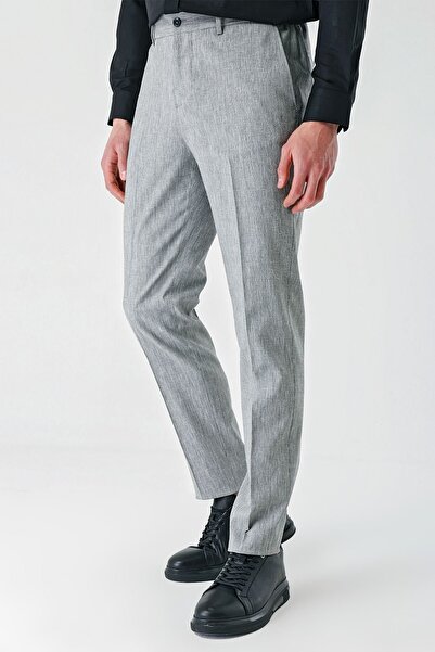 İmza Gray Linen Elastic Side Pocket Casual Slim Fit Jogger Pants 1003240103