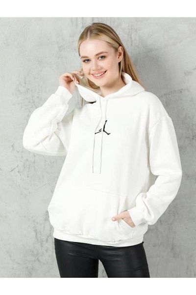ALCİNOUS Φούτερ με κουκούλα WHITE OVERSIZE 100% βαμβάκι