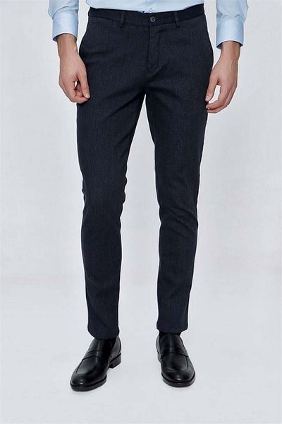İmza Dark Navy Cotton Side Pocket Casual Slim Fit Trousers 1003225173