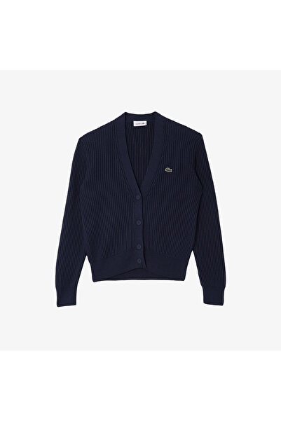 Lacoste Women's V-Neck Navy Blue Cardigan