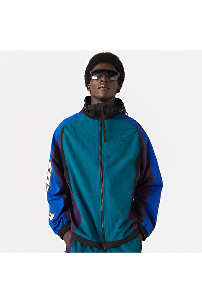 Lacoste Active Men's Hooded Printed Color Blocked Navy Blue Raincoat