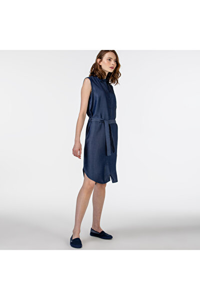 Lacoste Kadın Kolsuz Gömlek Yaka Denim Elbise
