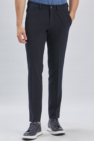 İmza Dark Navy Blue Elastic Elastic Side Pocket Casual Slim Fit Adjustable Belt Pants 1003240162