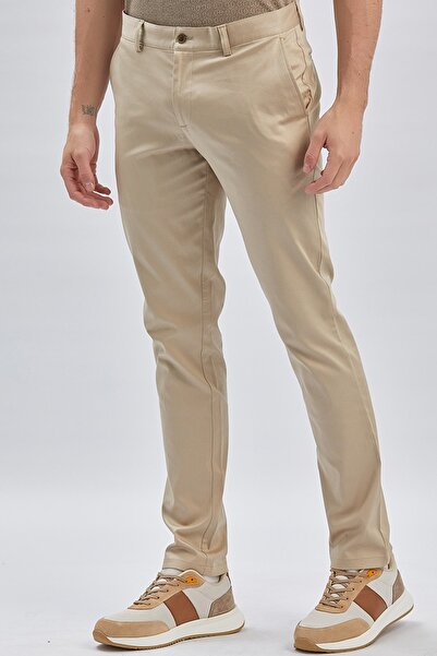 İmza Bej Pamuklu Yandan Cepli Casual Slim Fit Chino Pantolon 1003240161