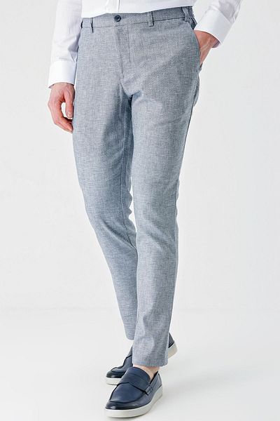 İmza Dark Navy Patterned Linen Blended Side Pocket Elastic Comfort Relaxed Cut Casual Trousers1003240