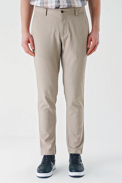 İmza Μπεζ Comfort Fit Casual Παντελόνι - Dobby, Lycra και Πλαϊνές Τσέπες 1003240158