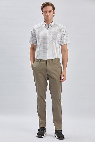 İmza Χακί βαμβακερές τσέπες στο πλάι Casual Comfort Fit Chino παντελόνι 1003240160