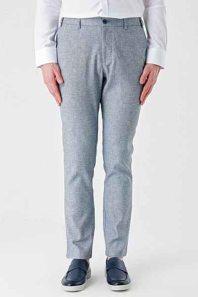 İmza Dark Navy Patterned Linen Blended Side Pocket Elastic Comfort Relaxed Cut Casual Trousers1003240