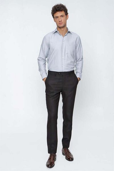 İmza Σκούρο καφέ ελαστικό παντελόνι Classic Slim Fit με πλαϊνές τσέπες 1003225167