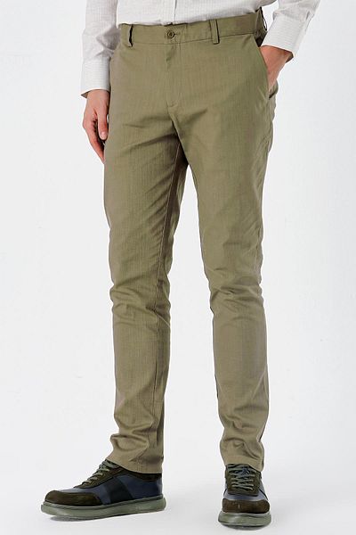 İmza Σκούρο χακί βαμβακερό παντελόνι Chino Casual Slim Fit με τσέπες στο πλάι 1003240151