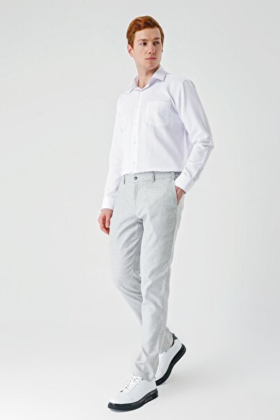 İmza Gri Keten Lastikli Yandan Cepli Casual Comfort Fit Jogger Pantolon 1003240159