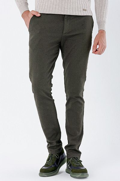 İmza Σκούρο χακί μοτίβο Dobby Slim Fit Slim Fit Casual παντελόνι με πλαϊνές τσέπες 1003235119